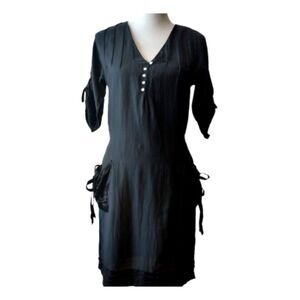 Loomstate Cotton Silk Blend Black Lagenlook Tie Dress XS